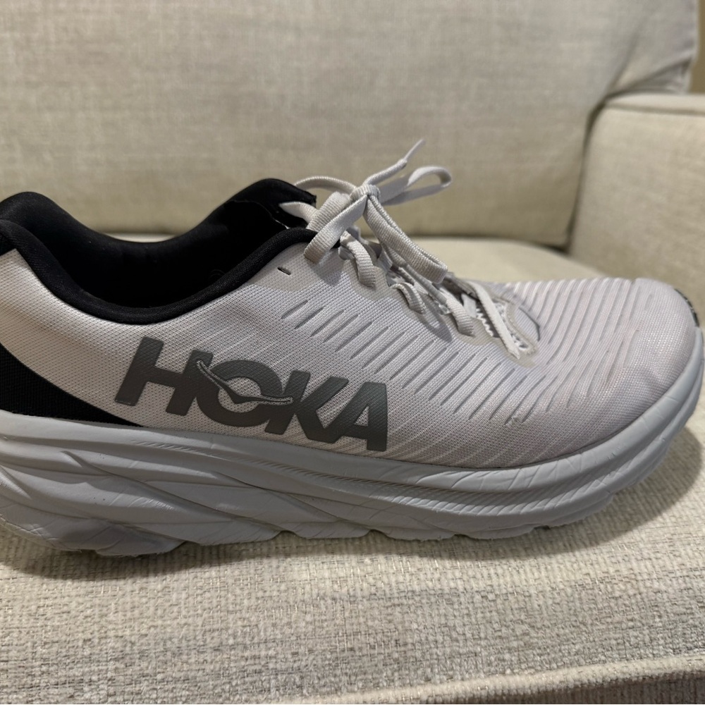Hoka White and Black Cushioned Running Shoe. Rincon 3
